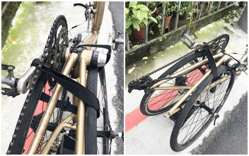 使用長束帶固定車架與輪組。(photo by 百穗)
