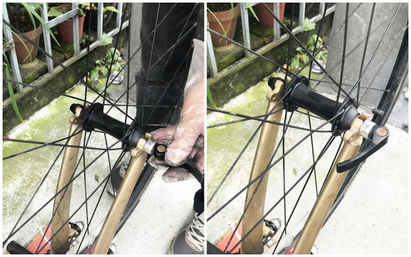 前輪部分只需轉緊快拆與螺帽,並下壓快拆即完成。(photo by 百穗)
