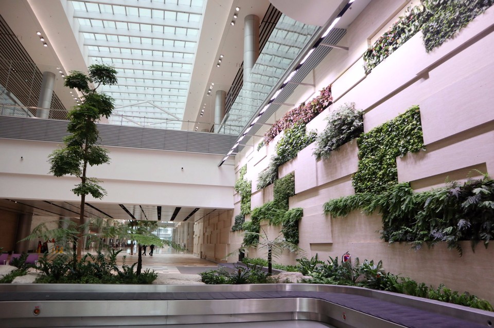 位在行李提領處的Green Wall展現了新加坡「花園城市」的風範。