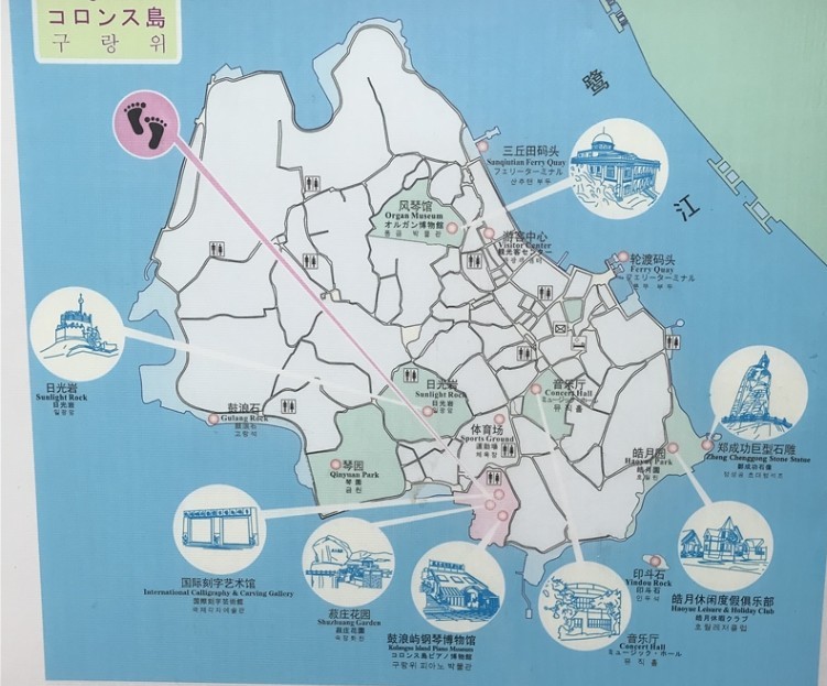 鼓浪屿简单地图,标示出岛上著名的旅游景点.(图片/欣传媒提供)