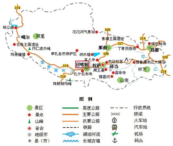 日喀則地區所在位置(來源：中國西藏旅遊網)