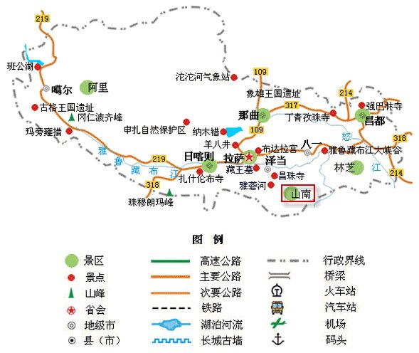 山南地區所在位置(來源：中國西藏旅遊網)