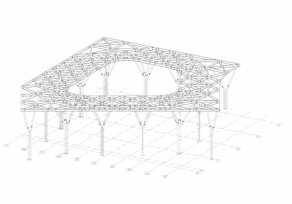 中庭雨庇鋼構模型；圖片提供：境向聯合建築師事務所