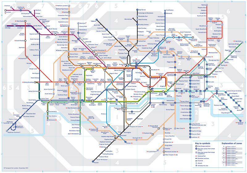 倫敦地鐵圖，正中央的白色區塊為Zone1（圖片來源：擷取自官網）