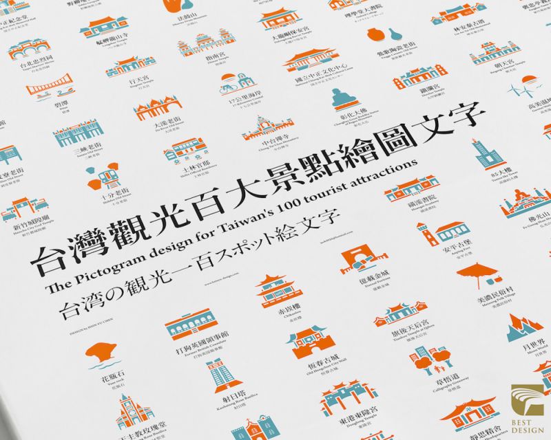2016金點設計獎年度最佳設計作品─台灣觀光百大景點繪圖文字;圖片提供:台灣創意設計中心