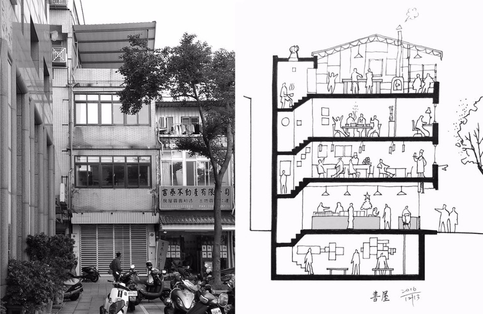 原立面和未來書店使用想像圖;圖片提供:里埕設計工坊