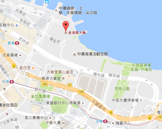 音樂祭入口在香港摩天輪及中環 10 號碼頭附近（翻攝自Google Map）