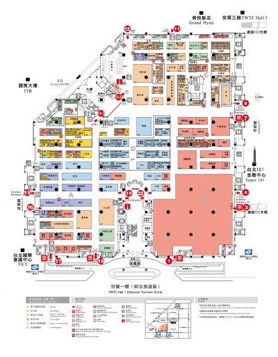 2016台北國際旅展 展覽一館（綜合旅遊區）平面圖。（圖片來源：ITF台北國際旅展官方網站）