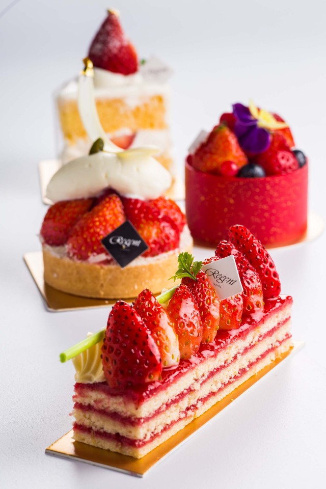 晶華酒店推出四款造型精巧的草莓甜點。(台北晶華酒店提供)