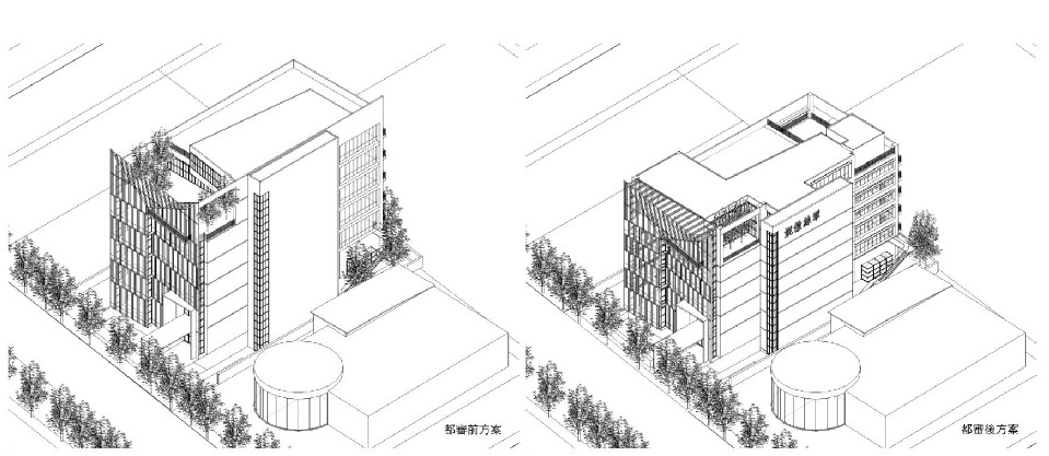 妮傲絲翠總部大樓都審方案等角模擬圖;圖片提供/張哲夫建築師事務所 