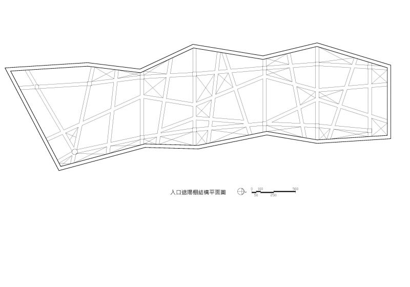 入口遮陽棚屋頂結構平面圖；圖片提供：林祺錦建築師事務所