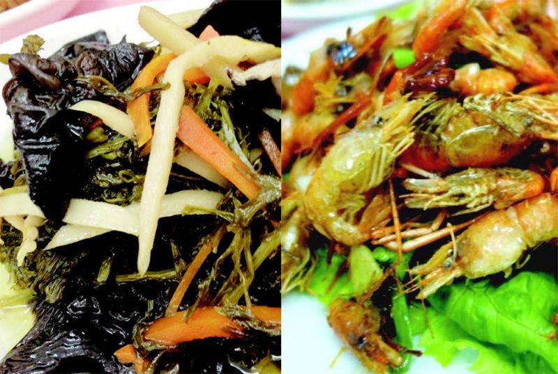 左:銀絲芥菜 右:油爆蝦