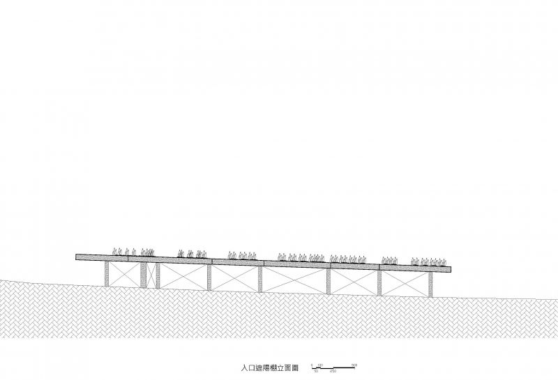 入口遮陽棚架立面圖；圖片提供：林祺錦建築師事務所