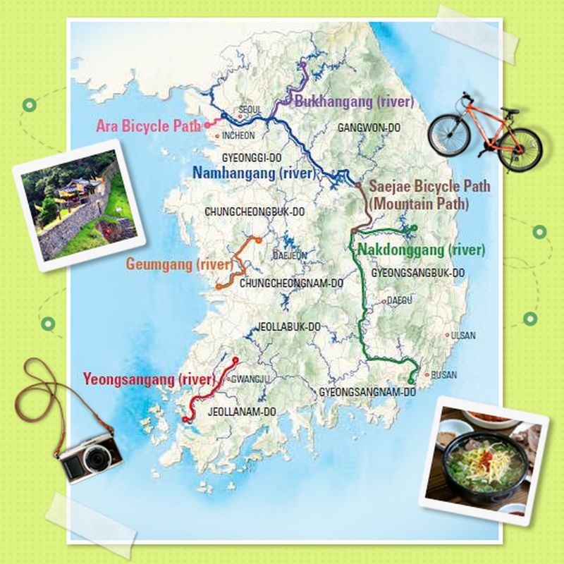 韓國千K自行車道地圖。(賴維屏提供,來源:韓國觀光公社)