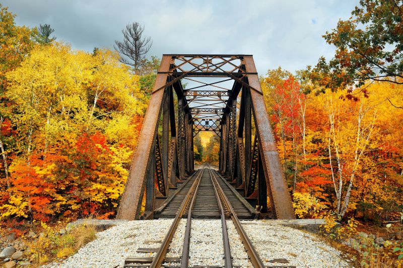 在白山國家公園裡搭著蒸汽火車穿梭鐵橋、貼近山林、越過小溪，更重要的是能一邊賞楓。（Photo｜123RF）